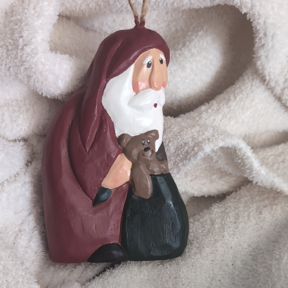 Handcrafted Santa Claus Ornament with Bear